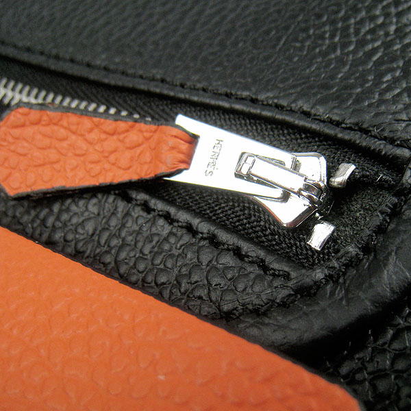 7A Replica Hermes Black/Orange Kelly 32cm Togo Leather Bag 60667 - Click Image to Close